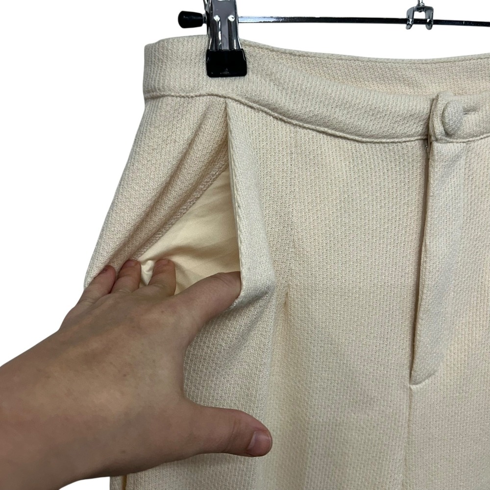 SABO Cream Textured Wide Leg Trouser Pants S Minimalist Resort Quiet Luxury Chic - Picture 2 of 10